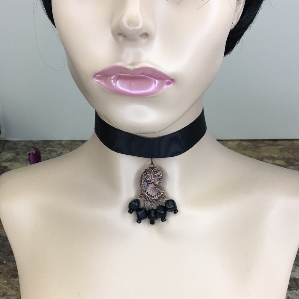 Black & Copper Cameo Choker